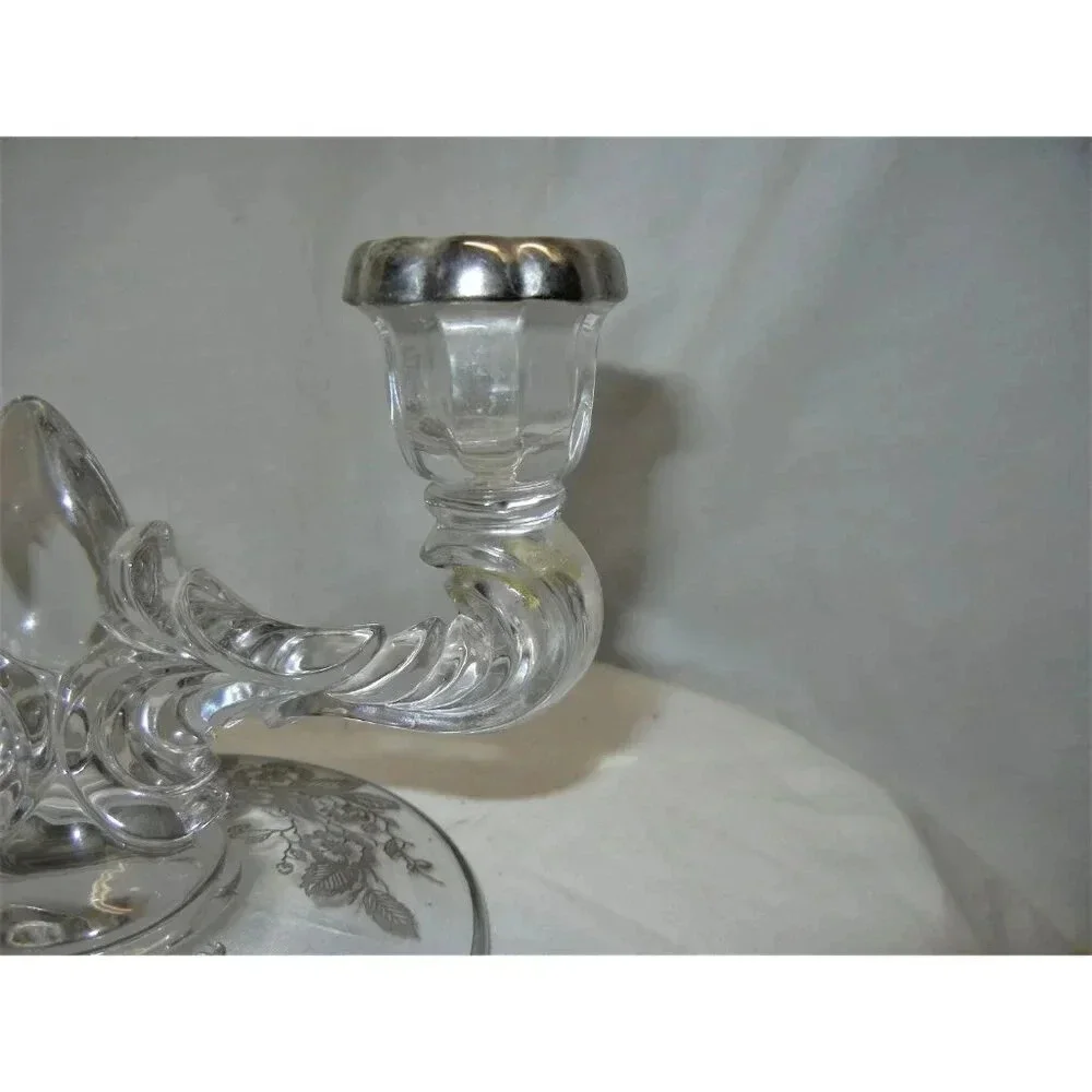 Crystal Candlestick Holder silver City Mid Century, Sterling Silver overlay